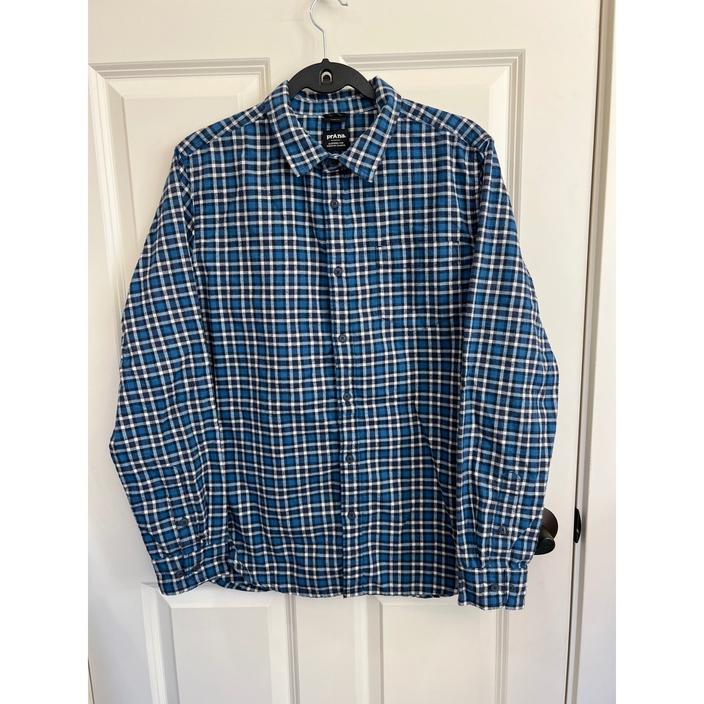 prAna Los Feliz Flannel Slim Fit Button Down Long Sleeve Shirt Size M Blue